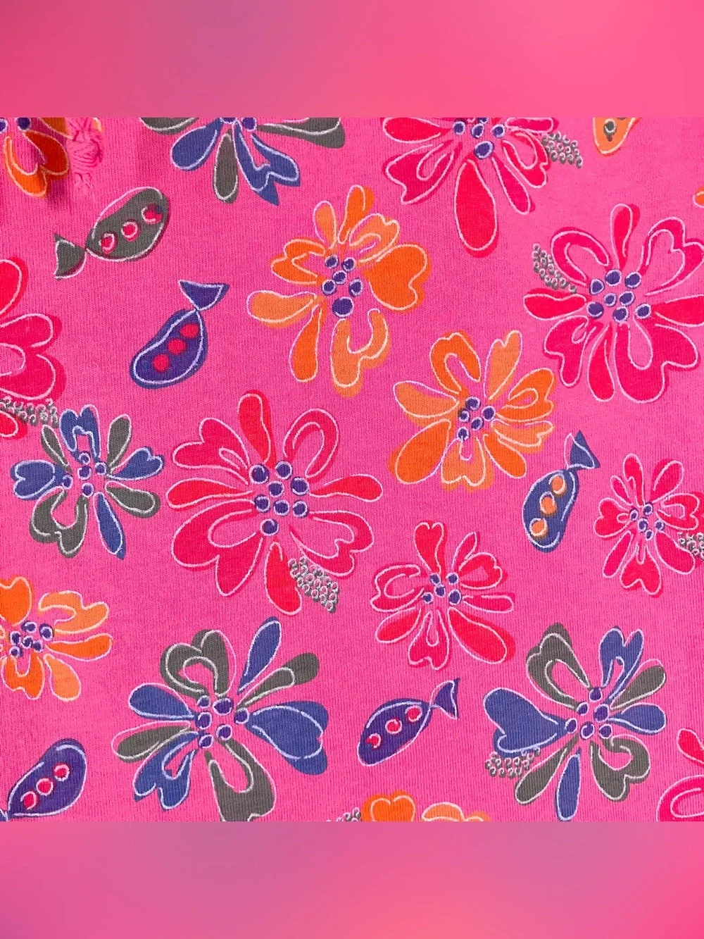 FRESH PRODUCE A-line Midi Skirt M Pull-On Floral Fish Print Beach Resort Summer - Picture 5 of 11